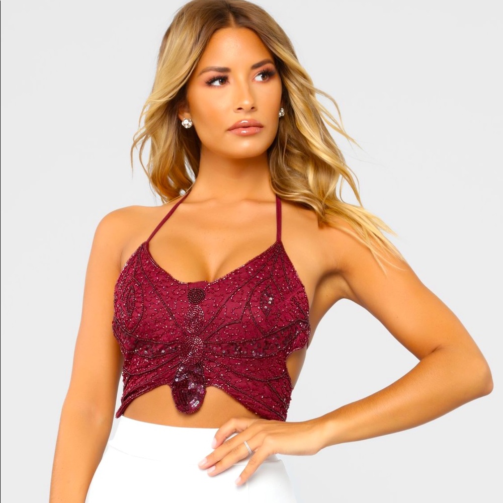 Sequin Maroon Cropped Tank